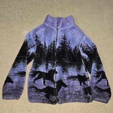    VTG Black Mountain Purple Twilight Fleece Jacket Horses Zip-up   