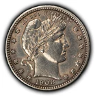 1908-D 25c Silver Barber Quarter - AU/UNC Dets - SKU-Y6374