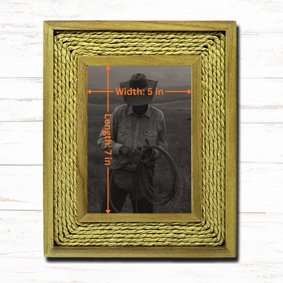 TAKORO 5x7 Mango Madera Cáscara de Maíz Marco Rústico Boho Hecho a Mano Foto Sostenible Foto 3 de 4