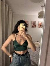 PrettyLittleThing Green Satin Crop Top XS/S | Backless Strappy Top | Party Top