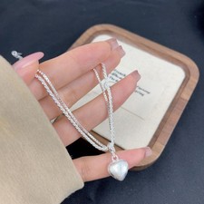 Love Heart Pendant Double-layer Chain Necklace Adjustable