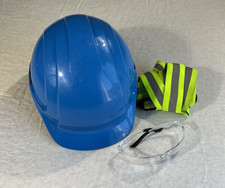 Honeywell North Zone Blue Hard Hat Adjustable w/ Safety Glasses & Hi Vis Strap