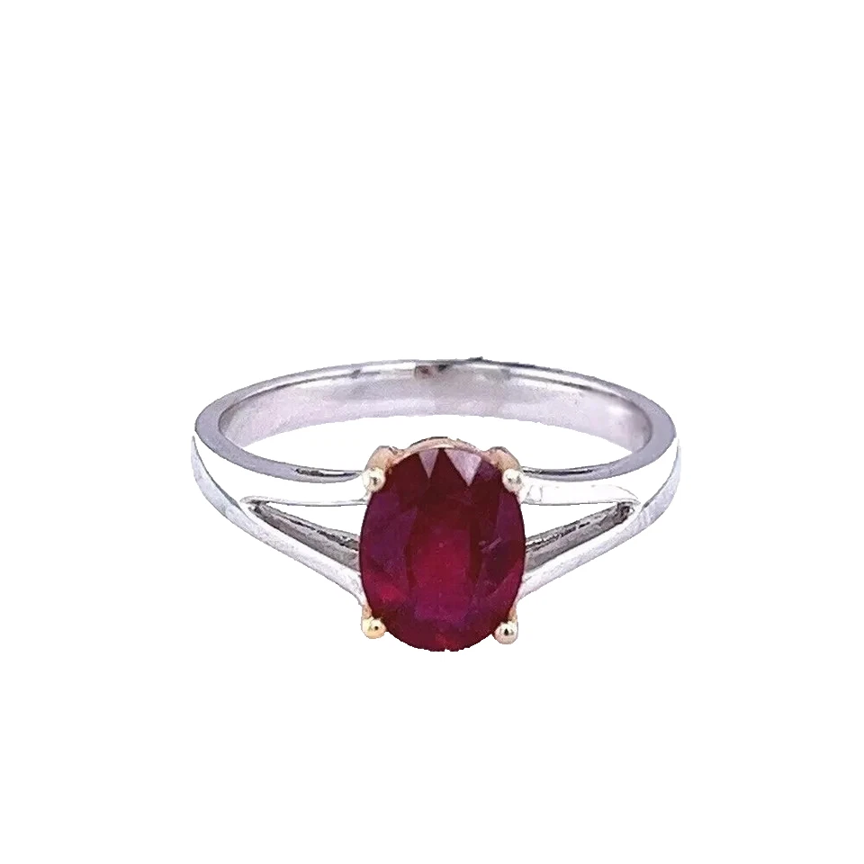 14K Multi Tone Gold 1.50 Carat Natural Red Ruby Split Shank Solitaire Gift Ring - Image 3 of 4