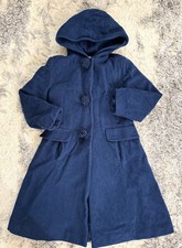 ROTHSCHILD Girls Blue Hooded Scalloped Rosette Winter Dress Coat