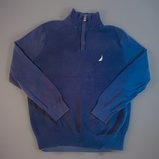 Nautica Men s M Navy Quarter Zip Ribbed Knit Sweater Classic Pullover