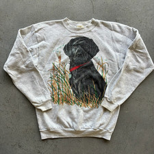 Vintage 90s Black Lab Labrador Retriever Dog Gray Crewneck Sweatshirt Sz M USA
