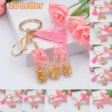 New Fashion English Letter Keychain With Tassel Pink A-Z Keyring Glitter Sequins