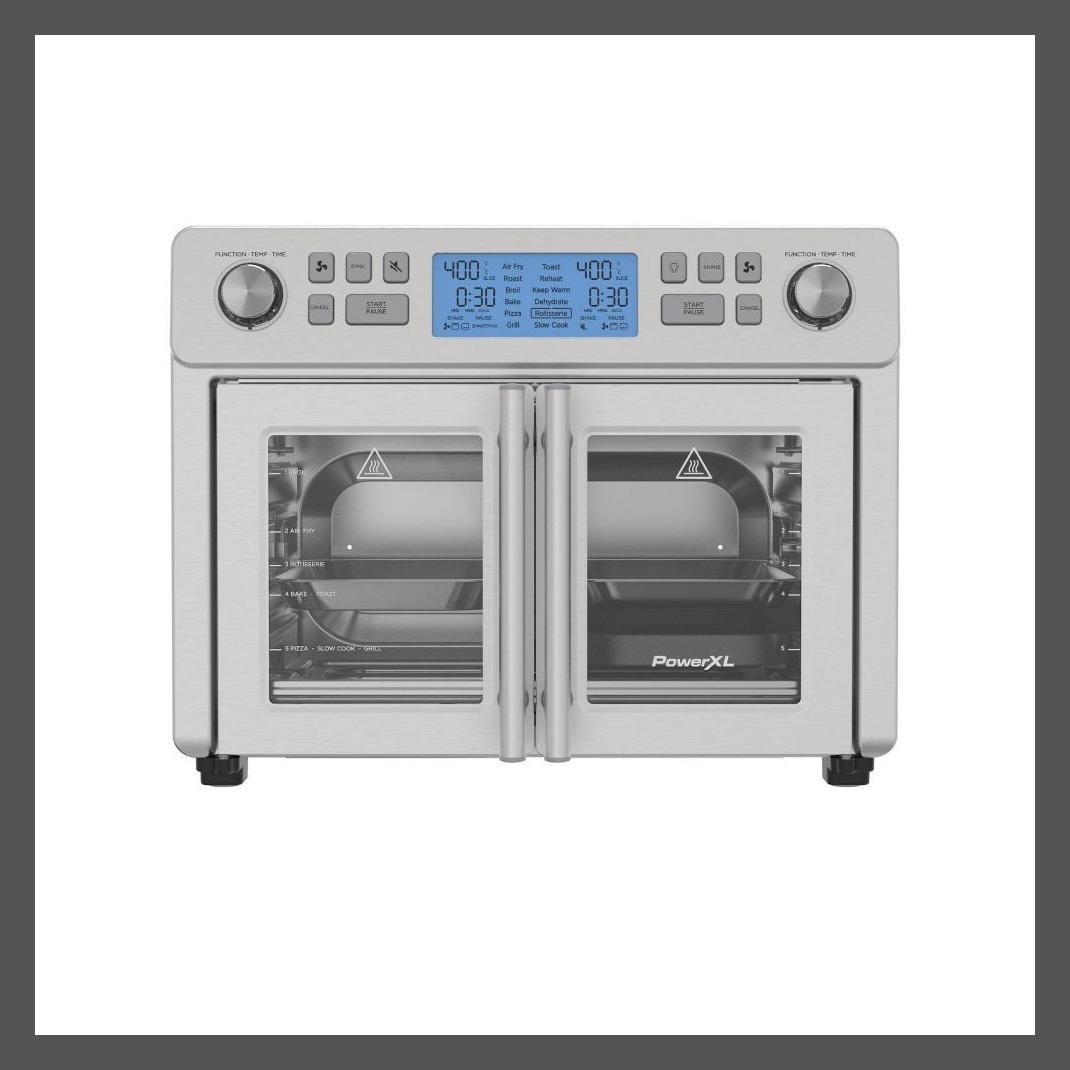 PowerXL SmartSynx 1750W Duplex French Door Toaster Oven and Air Fryer: Stainless