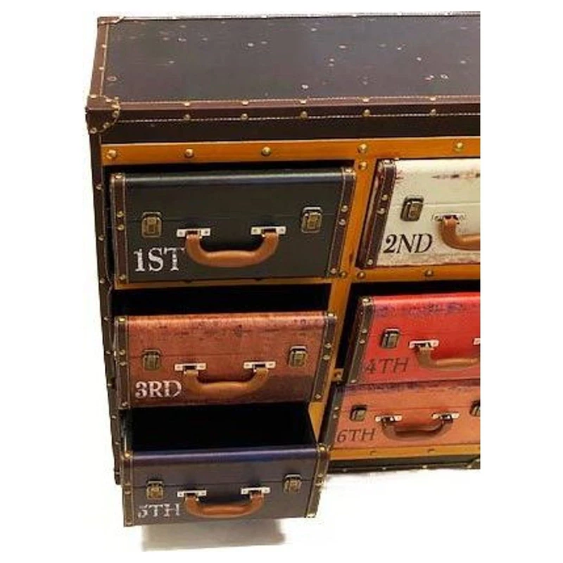 Cassettiera 6 Cassetti Effetto Valigie Industrial 73x35x80 cm Vintage Salotto, fotografia 4 di 9
