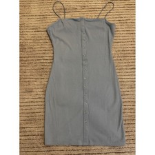 Love Tree Blue Ribbed Snap Button Front Bodycon Mini Dress Small Sleeveless