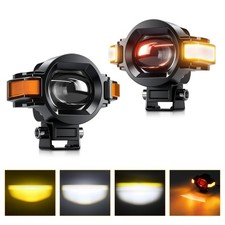 2x Led Spot Light Auxiliary Motorcycle Headlight Fog Driving Lamp Amberwhite