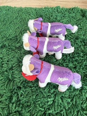 3x Milka Kuh Stofftier Plüsch Kuh lila Werbefigur Herz  Hab dich lieb 