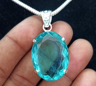 Natural 74.65 Ct Oval Cut Blue Topaz Pendant Sterling Silver Jewelry With Chain
