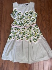 Tommy Hilfiger Floral Fit Flare Dress Gray Lined Sleeveless Pink Belted 16