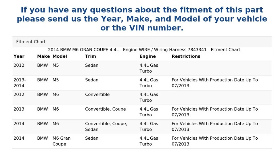 2014 BMW M6 GRAN COUPE 4.4L - Engine WIRE / Wiring Harness 7843341 - Image 4 of 4