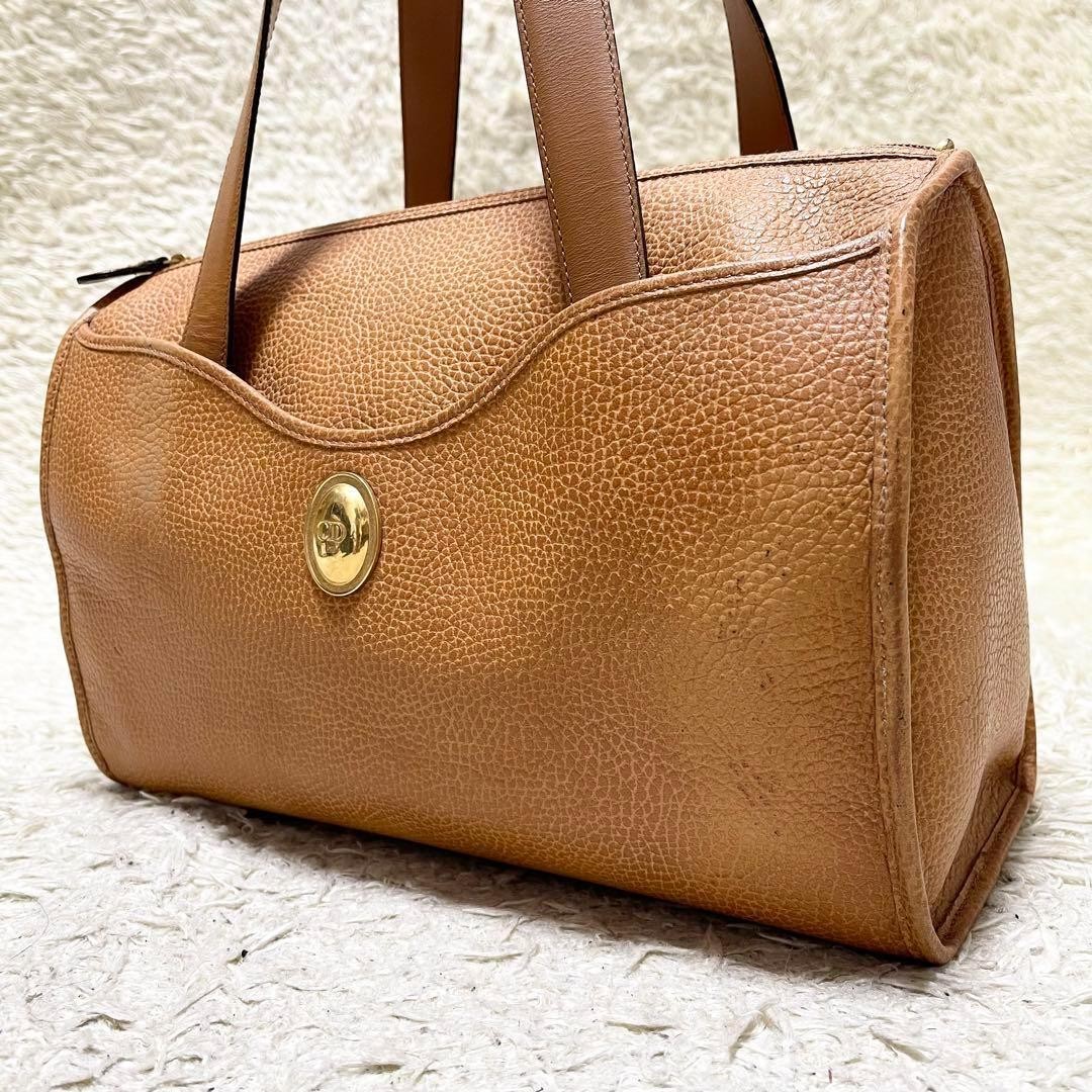 Dior Mini Boston Bag in Camel Leather with Logo Detail