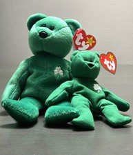 Ty Beanie Babies- ERIN Bear 8.5" w/Teenie Erin 5" Vintage/ Retired mint w/ tags