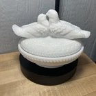 Vintage Westmoreland White Milk Glass Love Birds on Nest Candy Trinket Dish