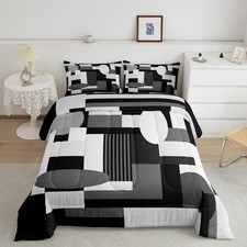 Geometric Comforter Set Full Size Black White Gray Comforter for Boys Girls T...