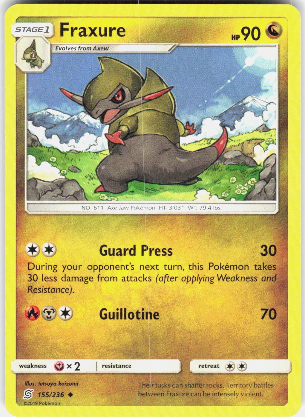 Fraxure 155/236 Uncommon Unified Minds Pokemon Lightly Played