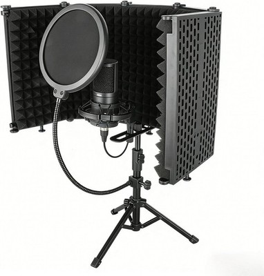 Microphone Isolation Shield, 5 Panel Sound Shield with Pop Filter and Tripod ...