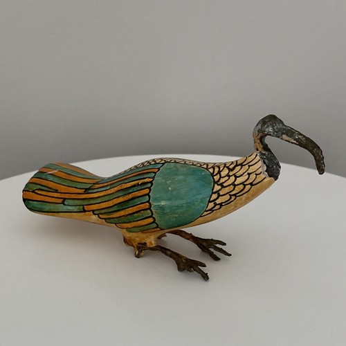 Vintage 1960s Thoth Ibis Sculpture Folk Art Egyptian Hand Painted Mid Century