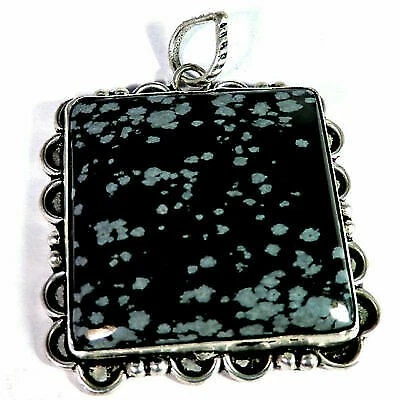 Joyería colgante enchapado en plata con piedras preciosas de obsidiana copo de nieve natural s233 Foto 2 de 3