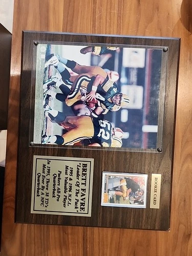 Brett Favre Plaque With Autographed Photo And Rookie Card. With COA