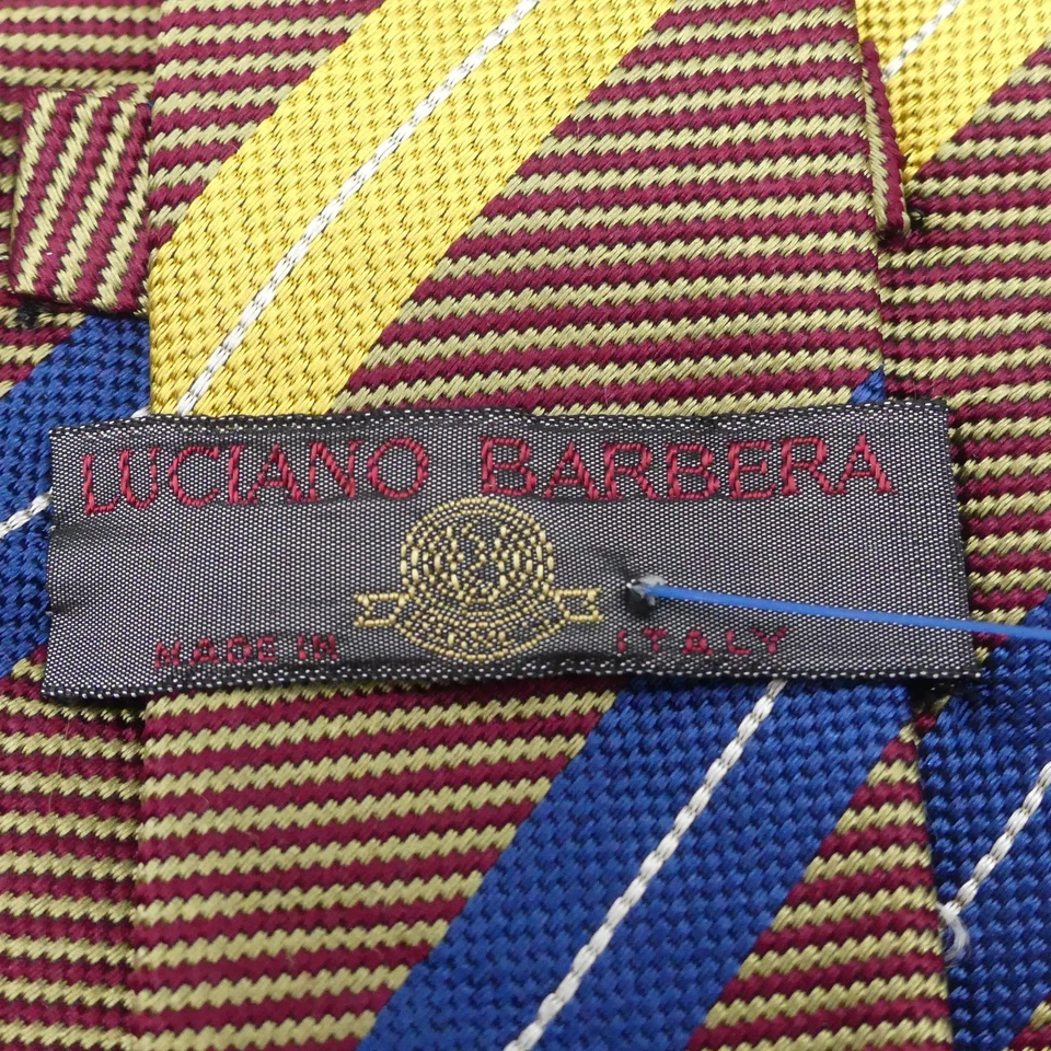 Corbata Luciano Barbera para hombre amarilla roja azul a rayas seda tejida Italia Foto 3 de 4