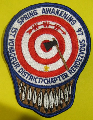 #ad 1997 1st Voyageur Dist Mid America Cncl Chapter Rendezvous Patch BSA OA WWW $4.95