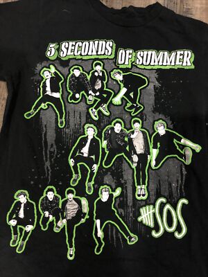 Official 5 Seconds Of Summer Green Outlined Concert Band T-Shirt