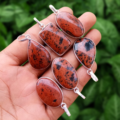 Mahogany Jasper Gemstone 5PCS Pendants Lot 925 Silver Plated Wholesale Jewelry - Picture 1 of 6