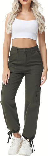 Cargo Pants Women High Waist Baggy with 6 Pockets Y2K Wide Leg Stretch Straight - Picture 6 of 12