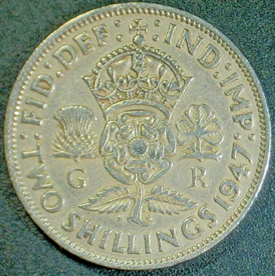 WORLD COIN SALE--U.K. 1947 2 SHILLINGS COPPER-NICKEL COMPOSITION