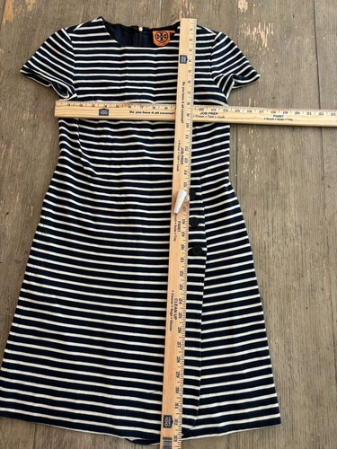 Tory Burch Shift Dress Nautical Womens Short Sleeve Striped Navy Cotton XS - Picture 5 of 10
