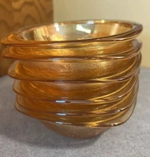 6 Jeanette Louisa Floragold Depression Glass, 4.5" square bowls...berry bowls