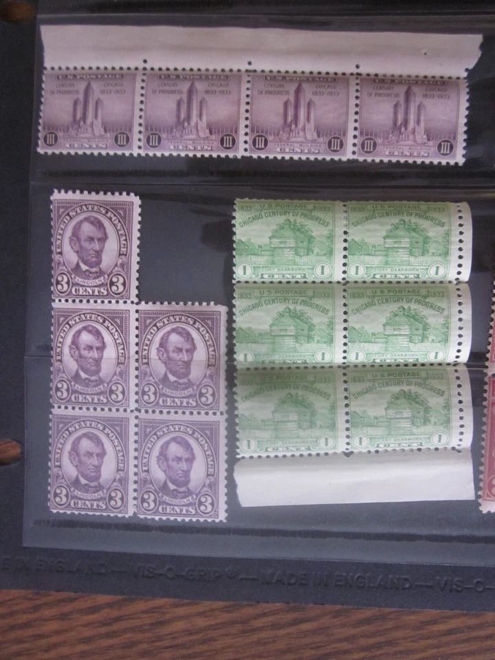 1 page of 39 1920-30s curled US stamp multiples: strips blocks selvage MNH - Image 2 of 4