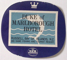Duke of Marlborough Hotel Russell Bay of Islands Original Luggage Label Duke of Marlborough Hotel Russell Bay of Islands Original Luggage Label