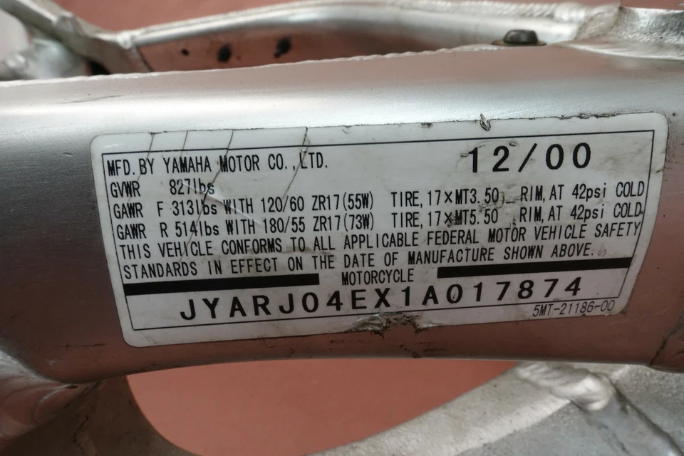 Yamaha YZF R6 YZFR6 2001 2002 chasis de cuadro principal (WA BOS) Foto 3 de 4