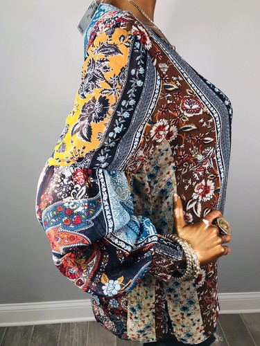 Dressbarn XL Top Floral Multi Print NWT $44 Low V Cut Shiny Stripes Lined Blouse - Picture 8 of 11