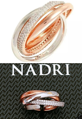 Nadri Interlocking Trinity Pave Ring Set, Rose Gold and Silver tone, Size 6, NWT