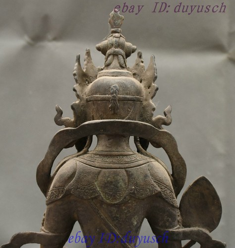 12" Collect Tibetan Buddhism Bronze Tara GuanYin Kwan-yin Goddess Buddha Statue - Picture 10 of 12