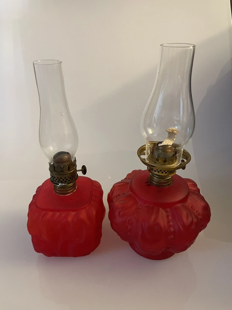 Vintage Red Satin Glass Hutricane Oil Lamps Victorian eBay