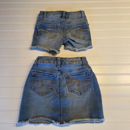 Justice Denim Jean Skort & Shorts Sz 7 - Distressed And Cut-Off Lot Of 2 EUC - Picture 2 of 9