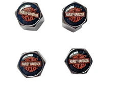 set of 4 ~ Harley Davidson chrome air valve caps with tightening wrench