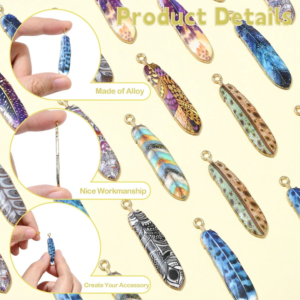 40Pcs эмали перо формы подвески подвески DIY браслет ожерелье ювелирных изделий - Изображение 3 из 4