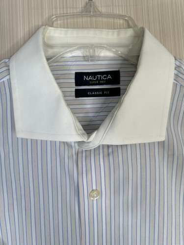 Men's XL NAUTICA PLAID Button- Down Collar Shirt Blue White Pocket Logo EUC - Picture 4 of 12