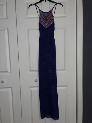 American Eagle Embroidered Blue Multicolor Maxi Dress Size 4 blue nwt | eBay