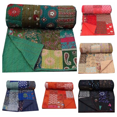 Vintage Patchwork Kantha Stickerei Twin Size Decke Überwurf Tagesdecke 60''x90''