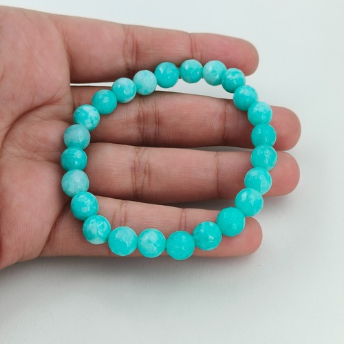 Himmelblau Edelstein Perlen handgefertigt dehnbar heilendes Armband Länge 7,0 Zoll - Bild 11 von 16